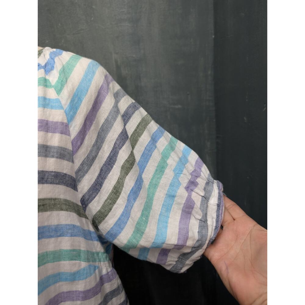 Talbots popover top XL 100% linen Elbow sleeve striped colorful beach coastal - Picture 4 of 9